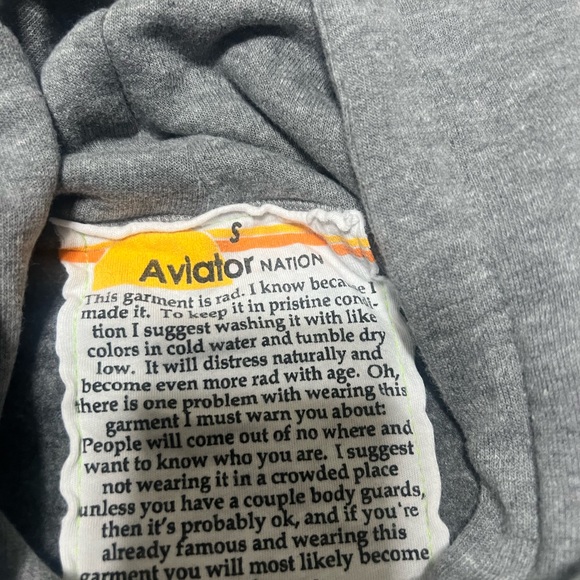Rare Aviator Nation Gray Pullover Hoodie with Velvet Stripes and Zipper Pouch - Picture 5 of 10